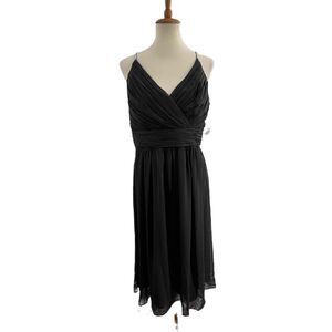 Jenny Packham Black Evening Dress Size 14 Rhinestone Straps Pleated V Neck‎ New